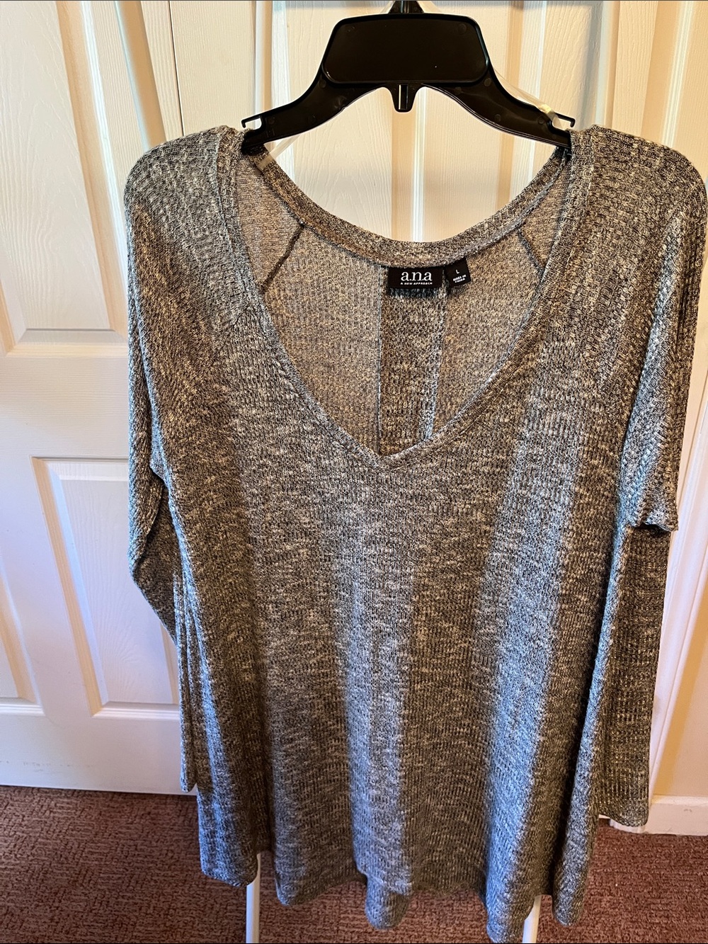 a.n.a Gray V-Neck Tunic Sweater PTP 25” L 32”